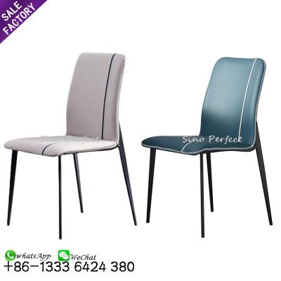 China Other Different Colors Luxury Cafe Leisure Hotel Home Furniture Optional Gray Blue Leather Dining Room Chairs for sale