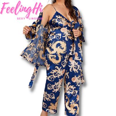 China New Arrival 2022 New Arrival QUICK DRY 3 Pcs FEELINGHI Style Sleepwear Comfort Satin Homewear Sexy Lingerie Printing For Women for sale