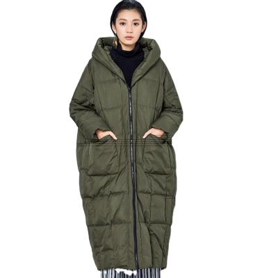 China 2019 Winter New Design Women's Breathable Coat White Duck Down Coat Thick Hooded Loose Cocoon Long Coat for sale