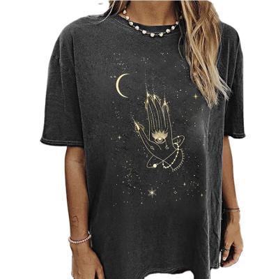 China New Retro Women's Palm Anti-Wrinkle Eye Printing Short Sleeve Round Neck T-Shirt for sale