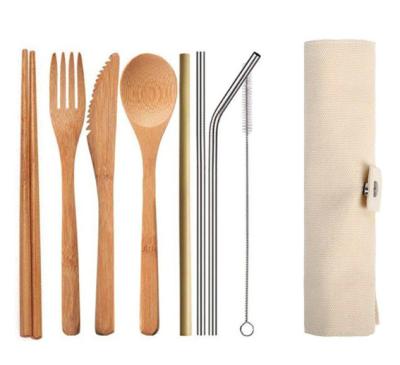 China Eco Friendly Washable Reusable Cutlery 100% Bamboo Travel Set Biodegradable Spoon Drinking Straws for sale