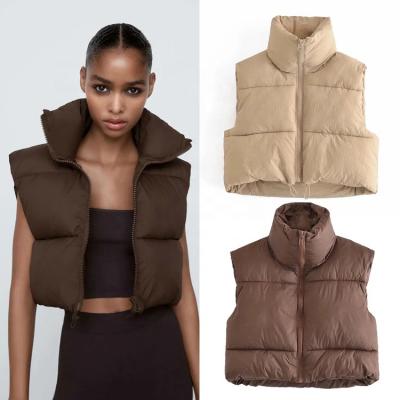 China 2022 Amazon Hot Sale Stand Collar Breathable Cotton Vests Women Solid Zipper Coats High Waisted Vests Ladies Coat for sale