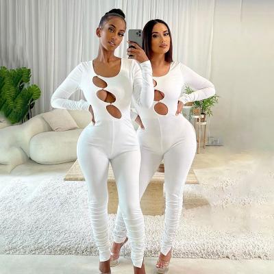 China 2022 Amazon Hot Selling QUICK DRY Jumpsuit One Piece Women Long Sleeve Jumpsuit High Waist Stretchy Hollow Out Sexy Ladies Stacked Jumpsuits for sale