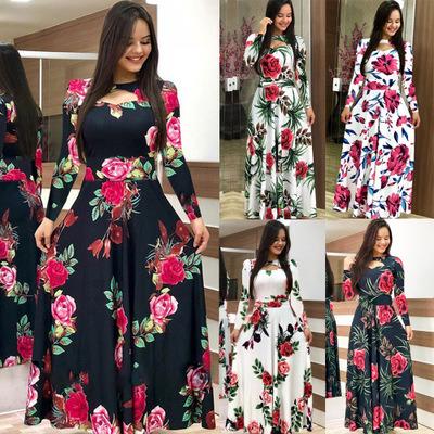 China 2022 Summer Women's Streetwear Long Sleeve Maxi Dress Print Dress Anti-Static Waist Long Dress Femme Vestidos Oversize Casual Plus Long for sale