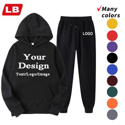 China Wholesale High Quality Cheap Plain Casual Streetwear Logo Long Sleeve Cotton Men Custom Anti-wrinkle 2 Piece Sweatshirt Hoodie Set For Women for sale