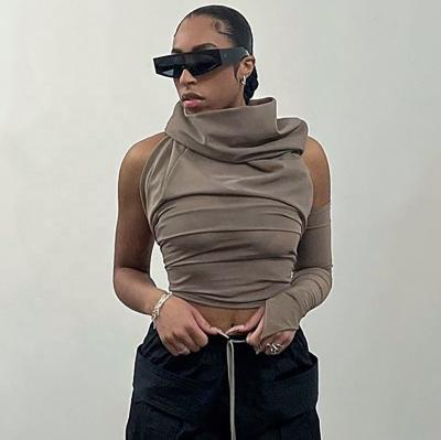 China 2022 New Spring Design QUICK DRY Hot Selling Women Crop Tops Sexy Casual Stretch Backless Hooded Tops One Sleeve Hoodie For Woman for sale