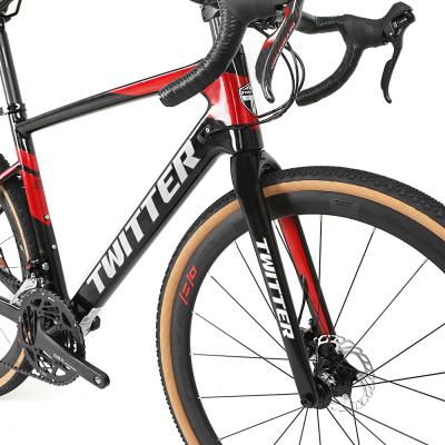 China Carbon Fiber Twitter Bicycle Frame Factory 700C*40C 24 Speed ​​Through Axle Disc Brake Full Carbon Gravel Bike for sale