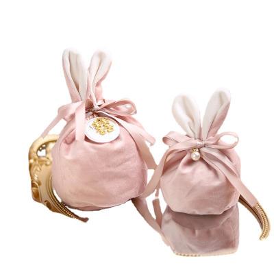 China New Arrival Velvet Wedding Candy Bag Light Weight Cosmetic Hot Sale Portable Rabbit Ears Gift Bag YG21-2221 for sale