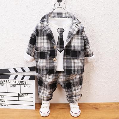 China baby boy clothing 0-6 years old baby 3-piece tie fashion retro plaid long-sleeved trousers for sale