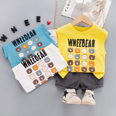 China children Clothing Vendors baby Clothes Bear head printing Boys Sleeveless vest Shorts kids Wear Clothing for girl Summer for sale