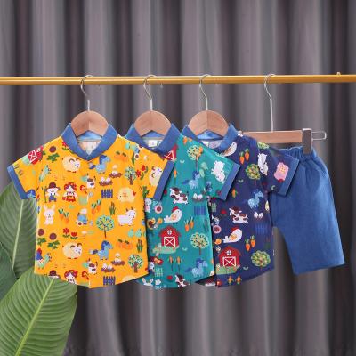 China baby clothes 0-5 years old tshirt Baby boy girl Fashion Casual short pants clothes Double farm shirt for sale