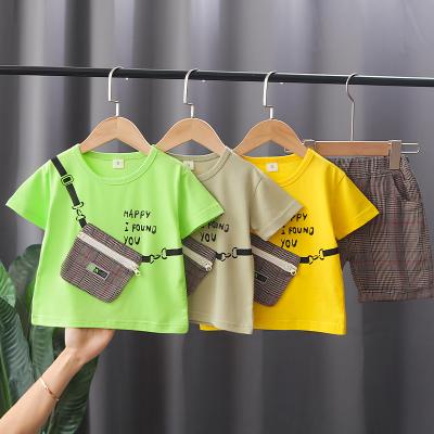 China 0-5 years old baby clothes 2-piece set Casual Sportswear Diagonal bag pattern shirt kids clothing set for sale