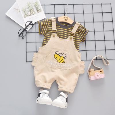 China Wholesale boutique boy clothes baby suit little bee bib two-piece high quality 95% cotton children's clothing for sale