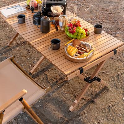 China Wooden Camping Picnic Camping Egg Roll Folding Easy Carry Folding Outdoor Chair and Table for sale