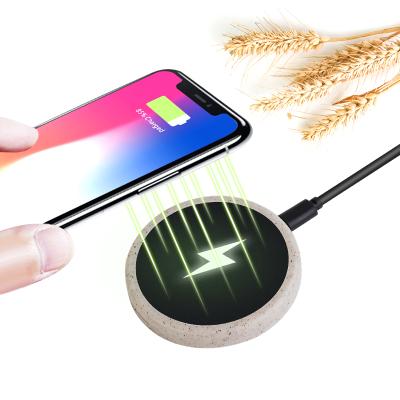 China Custom Logo Mobile Phone Wireless Charging LED Light Mobile Phone Universal Magnetic Suction Wheat Straw Wireless Charger For Android Phone for sale