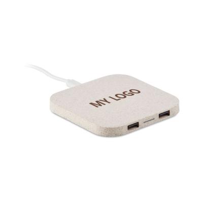 China Wheat 5w/10W Straw Wireless Charger Mobile Phone Promotion Gift Eco Friendly Square Wireless Charging for sale