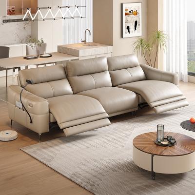 China Multi-Functional Retractable Three-Seat Straight-Row Living Room Leather Sofa for sale