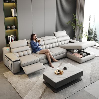 China Italian Style Minimalist Multi-Functional Foldable Electric Leather Sofa Bed 320*165*93CM for sale