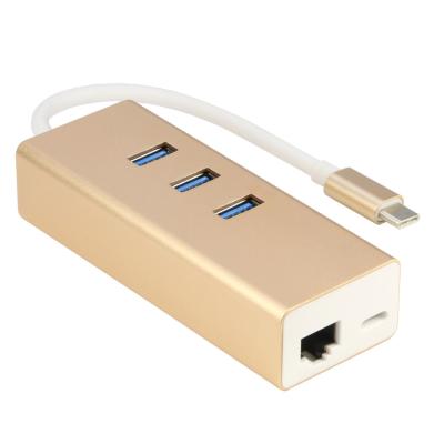 China USB 3.1 Type C  To 3 Ports  Hub + Ethernet Network LAN + Charging Port Adapter For Macbook for sale