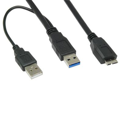 China USB 3.0 Y Cable A-Male to Micro B-Male am/micro bm data cable Black 1m 3Ft 5Gbps for sale