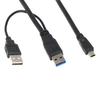 China 0.6M 2FT USB 3.0 Y-Cable USB 3.0 A Male To MINI 10P Male + USB2.0 Power supply for sale