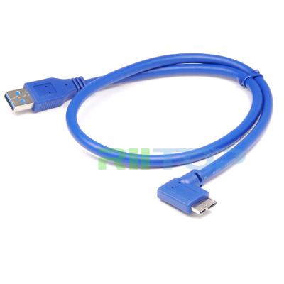 China Micro USB 3.0 Connector Data Cable 90 Degree AM / MicroB USB3.0 Adapter Cord 1m 3FT Blue For External Micro-B USB3.0 HD for sale