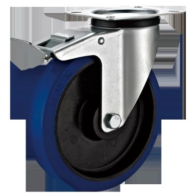 China Portable Industrial Equipment 4 Inch European Industrial Casters With Blue Elastic Soft Rubber Wheel for sale