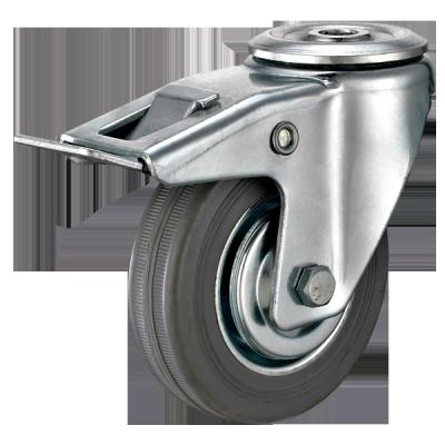 China swivel & Rigid Total Brake Gray Rubber Industrial Bolt Hole Caster for sale