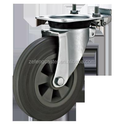 China Waste Bin Container 8 Inch EN840 Bin Caster With Directional Lock And Gray Rubber Wheels for sale