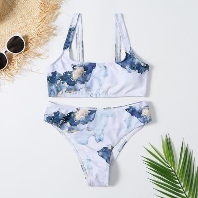 China 2022Popular Waterproof Tie Dye Gradient Split Printing Bikini Woman Swimsuit for sale