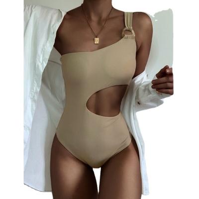 China Summer new solid color swimwear hollow-out beltinsWind swimsuit size female sexy one-piece waterproof swimsuit in stock for sale