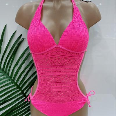 China Women 2022 New Retro Swimsuit Breathable One-piece Bikini Solid Color Stain Rose Lace Solid Color Sexy One-Piece Swimsuit for sale