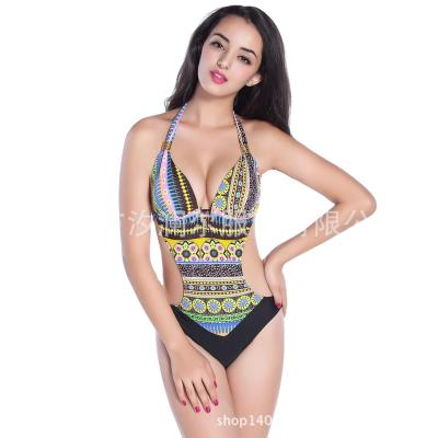 China Breathable hot sale in amazon ladies bikini print one piece bohemian one piece floral dropshipping bikini for sale