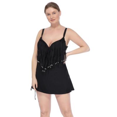 China New plus size extra large women's fringed slit skirt to cover the belly show thin fashion conservative swimwear for sale