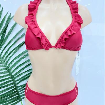 China Breathable pure color bikini flying slit ladies wine red sexy nylon European and American bikini for sale