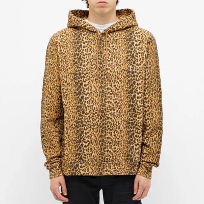 China Factory Custom OEM QUICK DRY Leopard Print Sports Plus Size Mens Hoodie Streetwear Dropped Shoulder Pullover Sweatshirt for sale