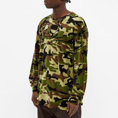 China Street Style Camouflage Cotton Logo Drop Off Shoulder QUICK DRY Custom Long Sleeve OEM 100% Oversized T-Shirt For Man for sale