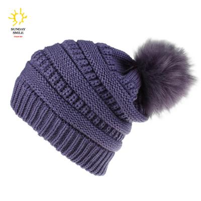 China Women And Men COMMON COMMON Winter Warm Wool Slapped Skull Hat Plain Knitted Hat for sale