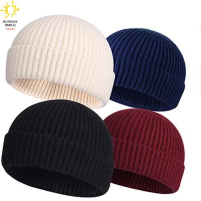 China COMMON COMMON Fisherman Wool Beanies For Men Knit Short Watch Cap Roll Up Warm Brim Skull Winter Hats for sale