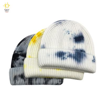 China Custom Hot Sale COMMON COMMON Fashion Wool Tie Dye Knitted Logo Women Fisherman Gorro Beanie Winter Warm Hats For for sale