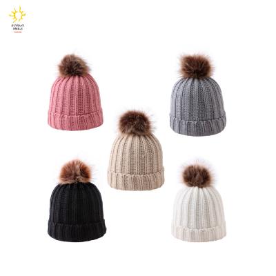 China Kids Winter Hats Kids Winter Hats Knitted Baby Printed Hat Printed Scarf Set Winter Boys Girls Beanie Fleece Lining Toddler Kids Warm Hat With Pompom for sale