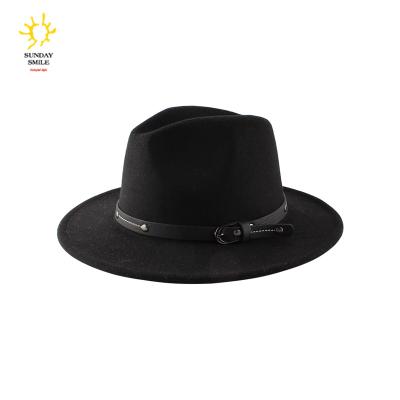 China Women's Luxury Belt Buckle Fedora Hats Luxury Wide Brim Panama Fedora Hats Wholesale Classic Wide Fedora Hats for sale