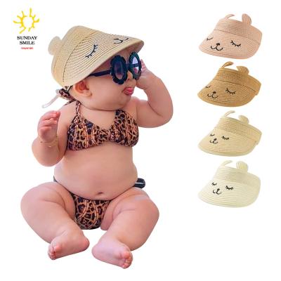 China Striped Striped Summer Roll Up Sun Visor Hat UV Protection Kids Wide Brim Straw Beach Hat for sale