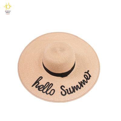 China Straw Hat Striped Wide Brim Sun Printed Straw Beach Hat Women's Straw Beach Printed Hat Embroidered Floppy Bun Summer Foldable Beach Hat For Vacation And Honeymoon for sale