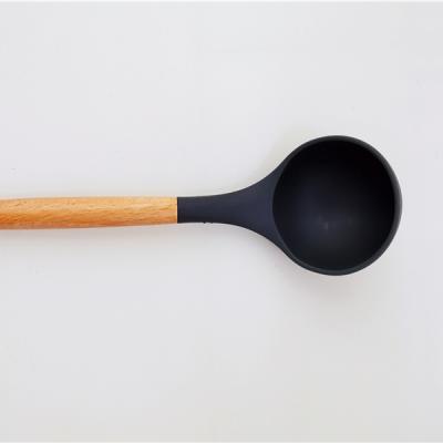 China Viable Solid Wood Handle of Silicone Soup Spoon for sale