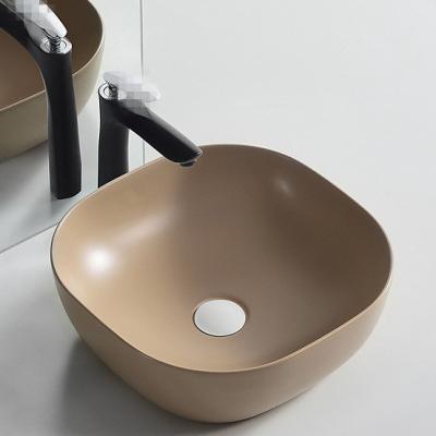 China New Modern Modern Matt Brown Color Over Counter Basin Ceramic Bathroom Wash Hand Basin Colored Art Basin for sale