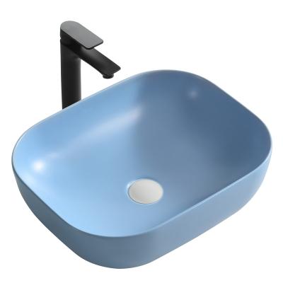 China Modern Design EUROPEAN Matt Blue Color Bathroom Sinks Ceramic Sanitary Ware Above Counter Top Colored Basin Sink for sale