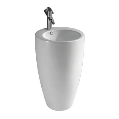 China Modern Popular Bathroom Ceramic Floor Standing Pedestal Sink One Piece Free Standing Pedestal Sink for sale