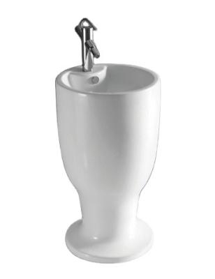 China Modern High Quality Sanitary Ware Bathroom Pedestal Wash Ceramic Free Standing One Piece Hand Basin for sale