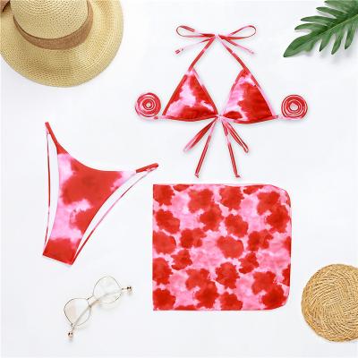 China Women's Tie Dye Printing 3piece Breathable Swimwear And Beachwear Bikinis Beach Dress for sale